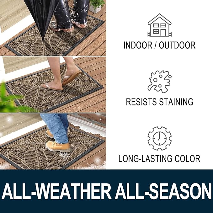Colorxy Waterproof Doormat, Sturdy Natural Rubber Front Indoor Mat, Non Slip Low Profile Indoor Outdoor Door Mats, Stain and Fade Resistant Floor Mat, Easy Clean Patio Entrance Mat, 36''x24'', Brown