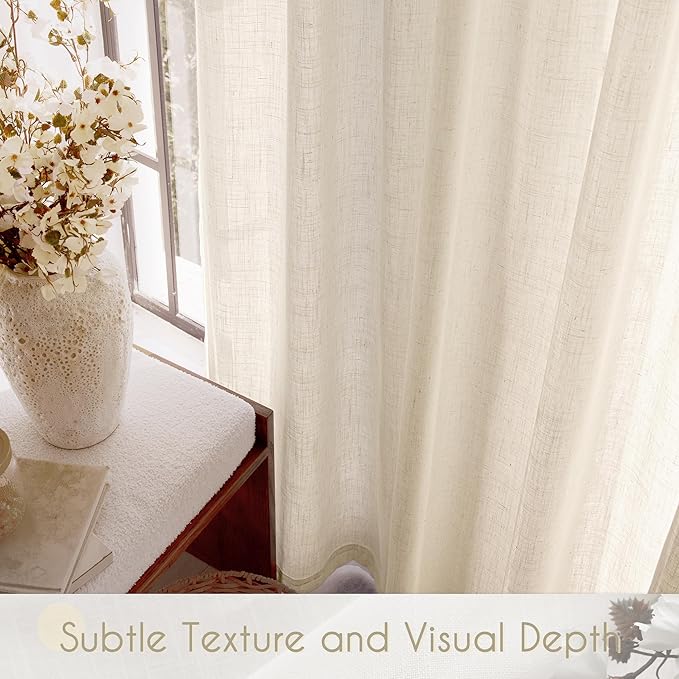 Apricot Linen Curtain 120 inch Length 2 Panels Set Back Tab Light Filtering Living Room Curtain Drapes Home Office Modern Minimalist Decor Farmhouse Boho Neutral Cream Semi Sheer Curtain 120 inch Long
