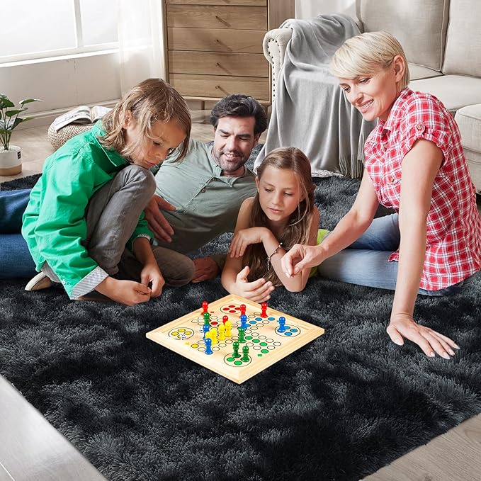 10X14 Large Area Rugs for Living Room Bedroom,Big Shag Rug for Bedroom Dorm,Soft Fluffy Indoor Carpet Nursery Rugs for Kids Girls Room Home Decor(Mottling Black, 10X14 Feet)