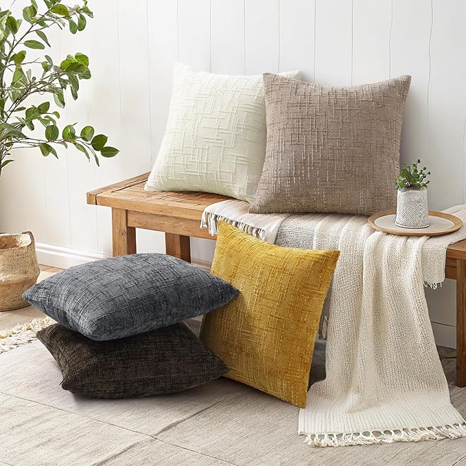 decorUhome Dark Grey Chenille Throw Pillow Covers 20x20 Set of 2 Textured Soft Cozy Slubby Couch Pillow Covers Modern Farmhouse Boho Decorative Pillow Cases for Bed Sofa Living Room
