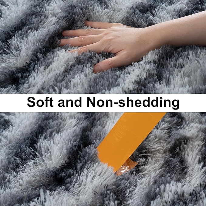 Soft Runner Rugs for Bedroom Hallways, 2x6 Black and White Fluffy Shag Throw Area Rug Non Slip for Bedside Dorm, Long Shaggy Furry Carpet for Nursery Living Room