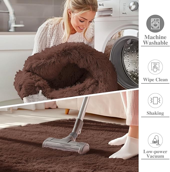 OLANLY 6x6 Area Rugs for Living Room Bedroom, Machine Washable Soft Fluffy Shaggy Bedside Rug, Indoor Floor Carpet for Kids Girls and Boys, Dorms, Nursery Rooms, Home Decor Aesthetic, Coffee