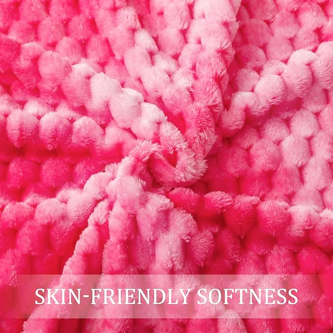 Exclusivo Mezcla Fleece Twin Blanket for Bed, Extra Large Fuzzy Tie-dye Hot Pink Bed Blankets, Soft Cozy Plush Sofa Throws for All Seasons, 90x66 Inches