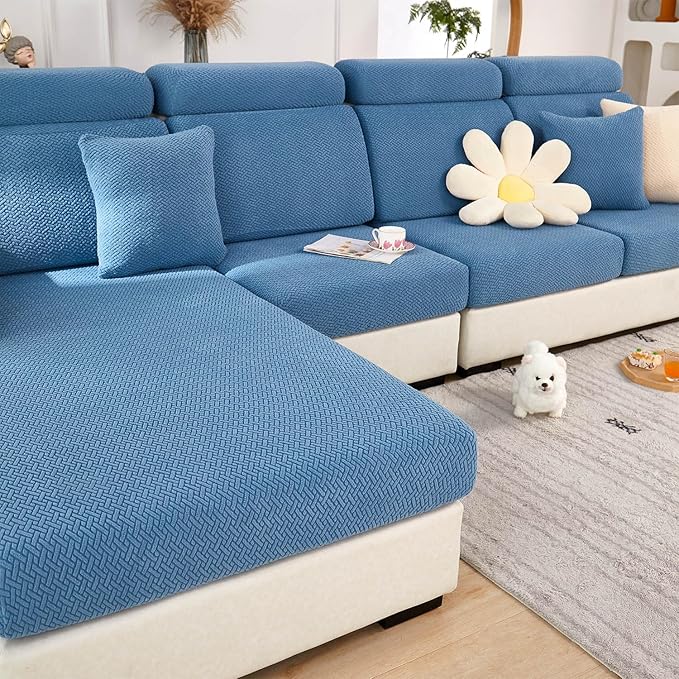 Sofa Covers Couch Covers for Sofa Pet Friendly Couch Cushion Covers Universal Sofa Covers Washable Stretch Slipcovers for Sectional Sofa (Texture Blue,Back Cover M)