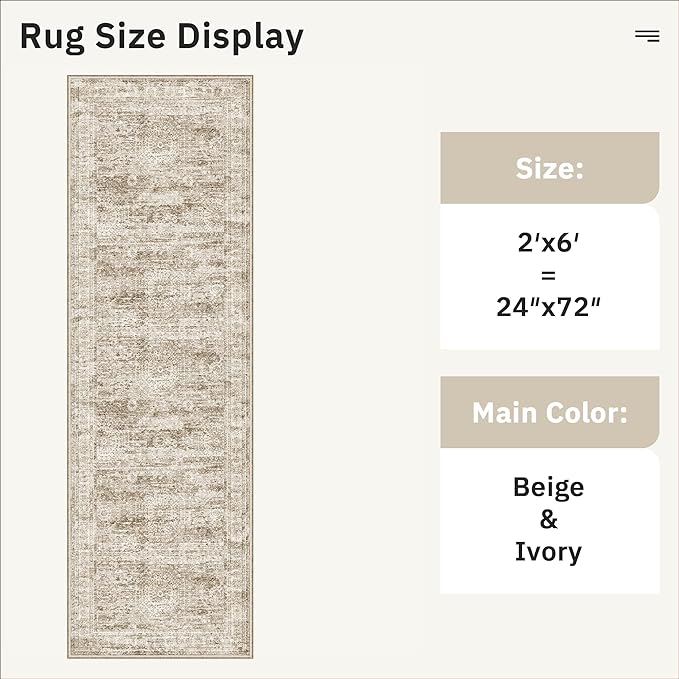 Runner Rug 2'x6' Washable Non-Slip Runner Rugs for Kitchen Bathroom Laundry Room Brown Vintage Floor Carpet Runners for Hallway Entryway