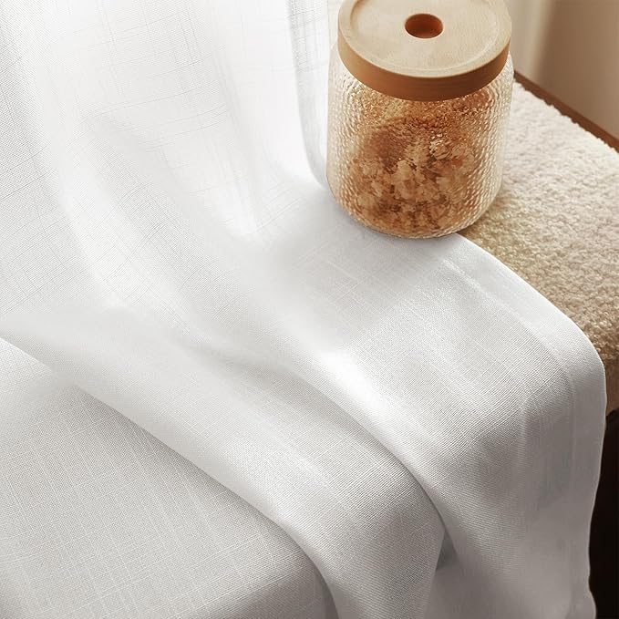 White Linen Curtains 72 inch Long 2 Panel Set for Living Room Back Tab Semi Sheer Light Filtering Bedroom Window Curtain 72 inch Length Cotton Textured Modern Elegant Coastal Drapes 42x72