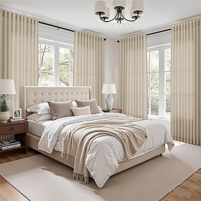 Nanspring Extra Long 120 Inch Curtains for Living Room Eggshell Beige Linen Light Filtering Semi Sheer Curtain Back Tab Rustic Decor Floor to Ceiling High Window for Bedroom Office 52x120, 2 Panels