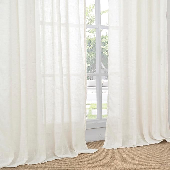 BGment 84 Inches Long Linen Curtains for Living Room 2 Panels Set - Textured Light Filtering Drapes Semi Sheer for Bedroom Country Lightweight Rustic with Rod Pocket, 42 X 84 Inch