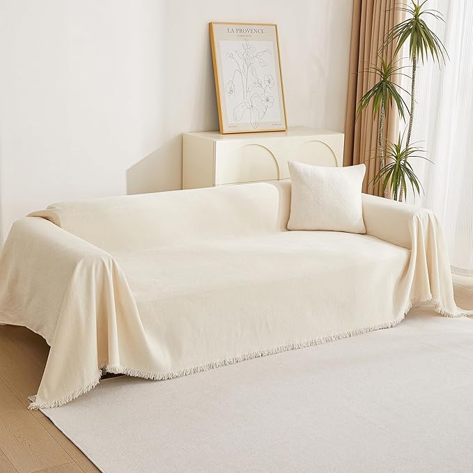 MYSKY HOME Couch Cover for Pets, Beige Couch Covers for 3 Cushion Couch Sofa, Couch Covers Sectional L Shape Chenille Couch Cushion Covers for Pets, Throw for Dogs, Kids, 71" X150"