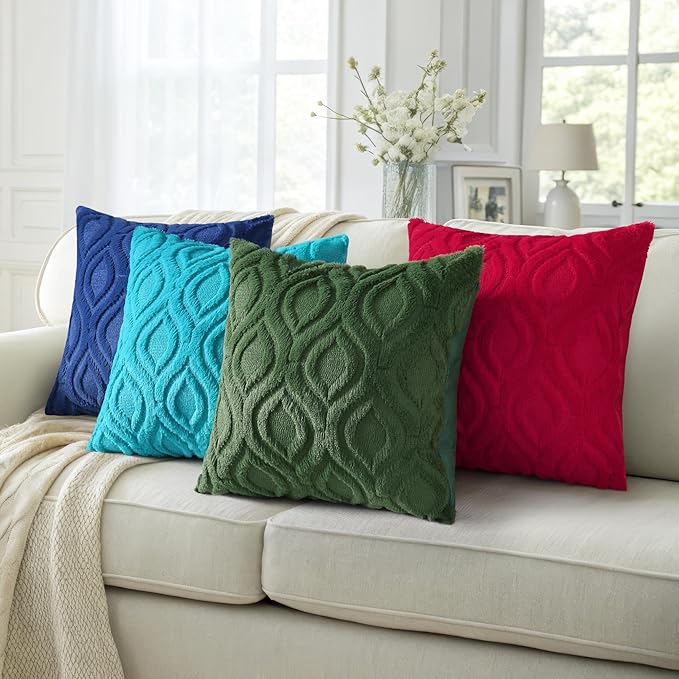 decorUhome Throw Pillow Covers 24x24 Inch Set of 2, Soft Plush Faux Wool Forest Elf Solid Couch Pillow Covers, Accent Euro Sham Farmhouse Neutral Square Pillow Cases for Sofa Bed Living Room