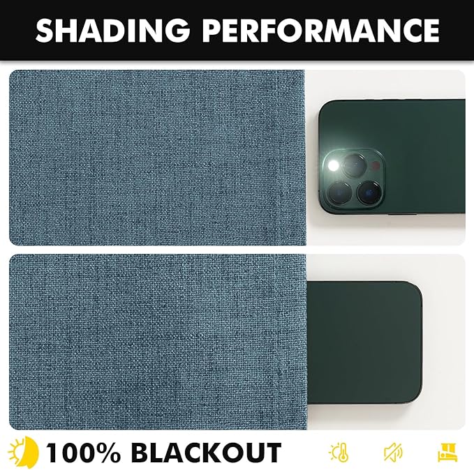 MIULEE 100% Blackout Linen Curtains for Bedroom, Stone Blue Solid Luxury Decor Thermal Insulation Room Darkening Drapes for Living Room Nursery Back Tab Rod Pocket 42 x 72 Inches, 2 Panels