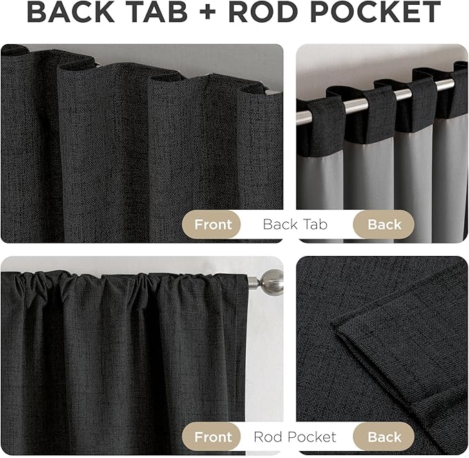 Joydeco Blackout Curtains for Bedroom - 100% Light Blocking 2 Panels Set Black Drapes 66" W x 90" L, Thermal Insulated Room Darkening Curtains, Linen Textured for Living Room, Rod Pocket & Back Tabs