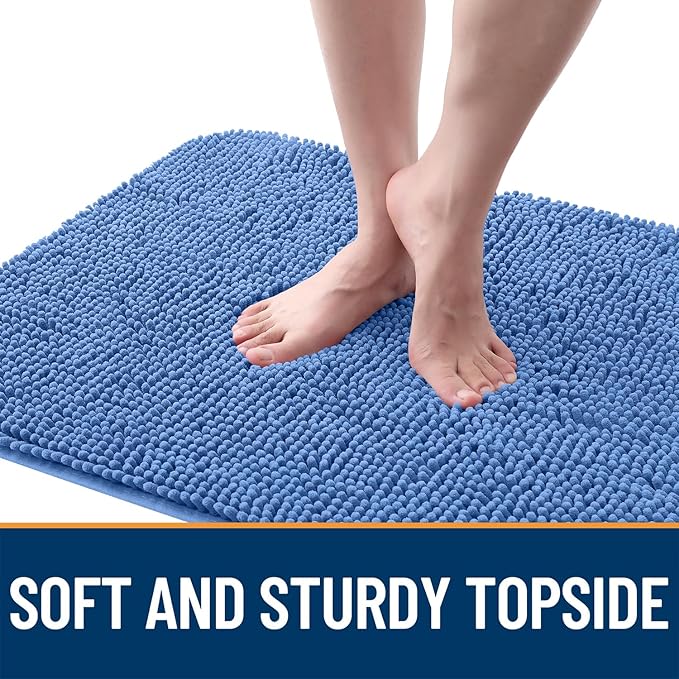 OLANLY Dog Door Mat for Muddy Paws 54x32, Absorbs Moisture and Dirt, Absorbent Non-Slip Washable Doormat, Quick Dry Chenille Mud Mat, Entry Indoor Entryway Carpet for Inside Floor, Cornflower Blue