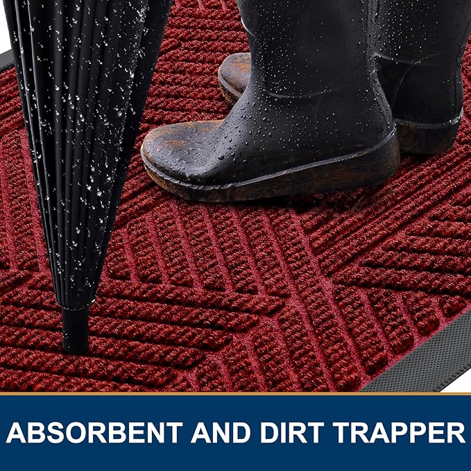 Smiry Front Door Mat Outside Entrance, Heavy Duty Sturdy Natural Rubber Doormat, Trap Dirt and Moisture, Easy Clean Low Profile Welcome Floor Mats for Indoor Outdoor Entry, 35X23 Inch, Deep Red