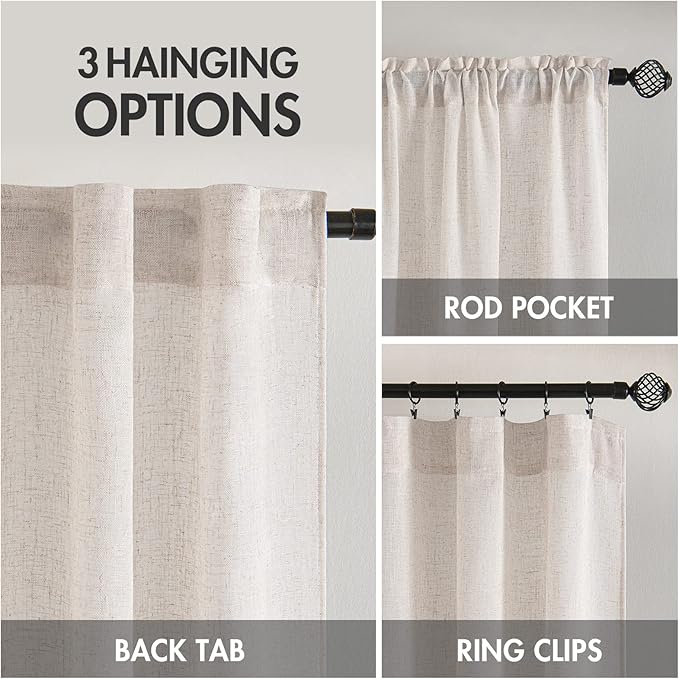 MIULEE White Linen Curtains 96 Inch Long for Bedroom Living Room, Soft Thick Linen Textured Window Drapes Semi Sheer Light Filtering Rod Pocket Back Tab Burlap Look Farmhouse Decor, 2 Panels