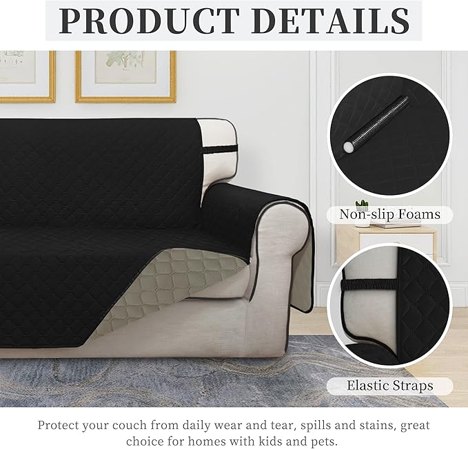 ISSUNTEX Double Protection 100% Waterproof Chair Sofa Cover for Living Room, Reversible Furniture Protector for Dogs, Pets, Kids (Chair, Black/Beige)