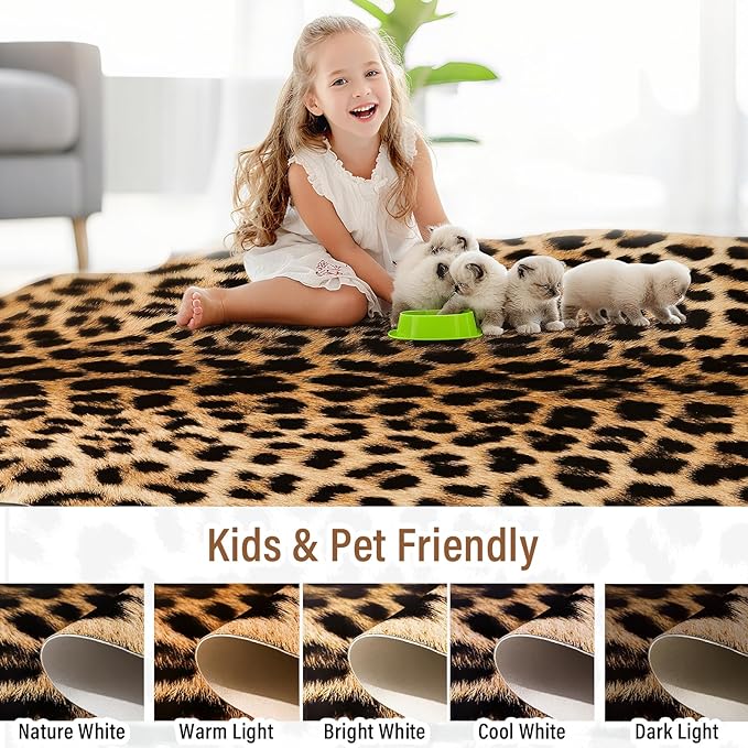 AROGAN Premium Leopard Print Rug 4.6x5.2 Feet, Machine Washable Faux Fur Cheetah Rug, Non-Slip Animal Print Hide Leopard Skin Area Rug for Bedroom Living Room Home Decor