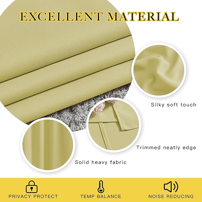 NICETOWN Room Darkening Curtains and Drapes for Kitchen - Thermal Insulated Solid Grommet Top Room Darkening Panels/Draperies for Kid's Room (Paler Yellow, 1 Pair, 66 x 54 Inch)