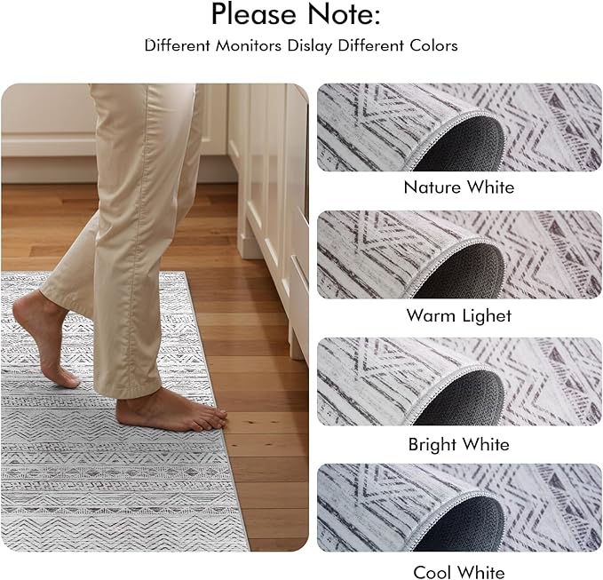 3x18 Washable Kitchen Runner Rug: Modern Moroccan Runners for Hallway Soft Non Slip Rugs with Rubber Backing Low Pile Thin Waterproof Floor Carpet for Entryway Bedroom Bathroom Indoor 3x18 Grey
