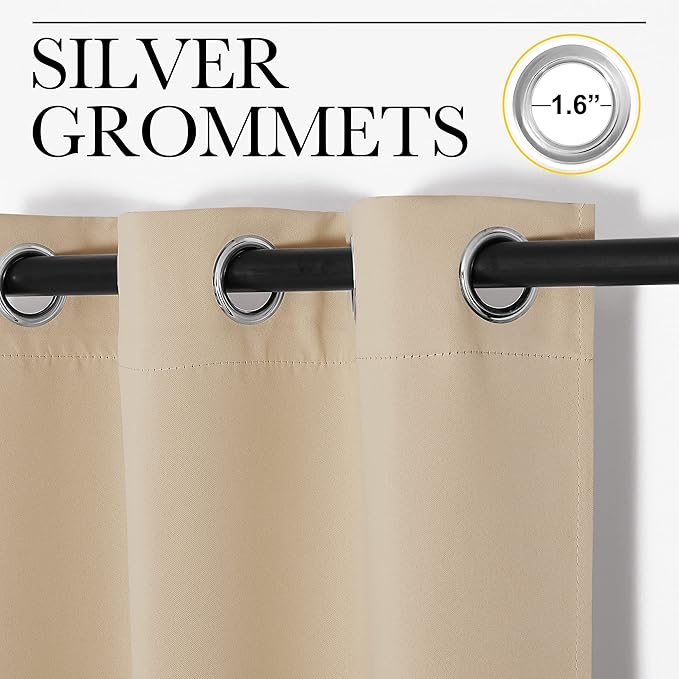 NICETOWN Room Darkening Curtain Panels for Loft, Biscotti Beige, 2 Panels, W29 x L40 -Inch, Thermal Insulated Grommet Room Darkening Draperies/Drapes for Window