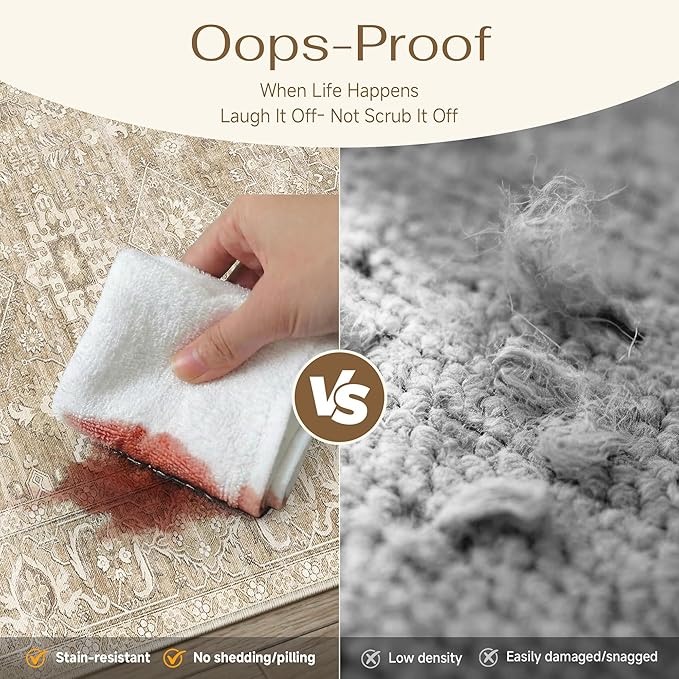 8x10 Washable Area Rug for Living Room Bedroom Vintage Beige Non Slip Carpet Traditional Retro Soft Low Pile Large Throw Rug for Dining Room Kitchen Office Indoor