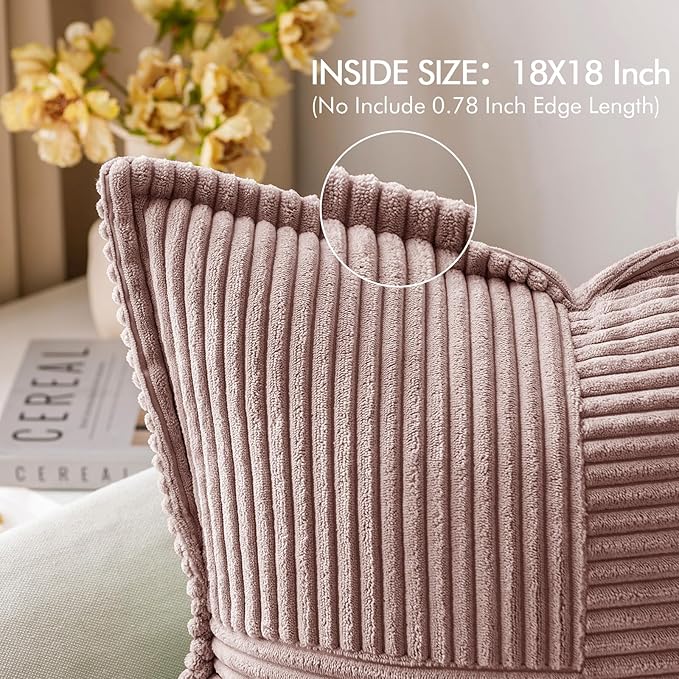 MIULEE Spring Decorative Throw Pillow Covers for Couch Bed Livingroom 18x18 Inch Set of 2 Blush Pink Boho Accent Throw Pllows Broadside Striped Patchwork Soft Corduroy Pillowcases Valentine Decor