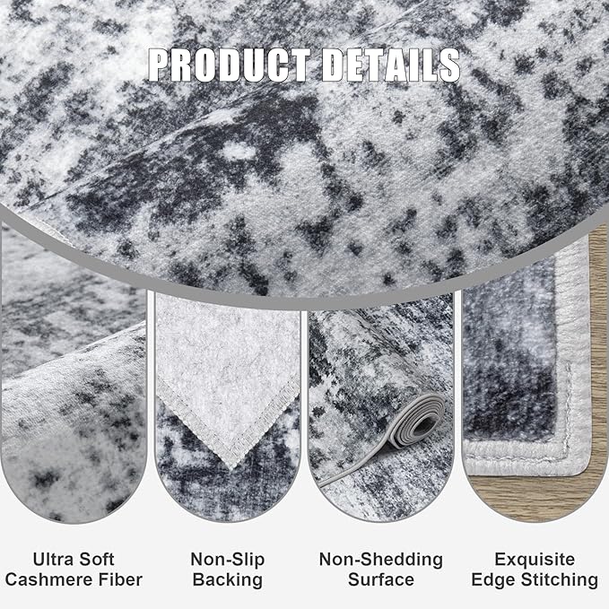 10x12 Area Rug Living Room Rug: Washable Modern Abstract Soft Thin Rug Indoor Floor No Slip Stain Resistant Carpet for Bedroom Dining Room Farmhouse Nursery Home Office - Dark-Black