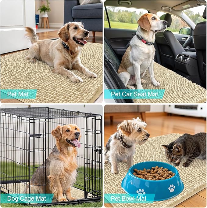 OLANLY Dog Door Mat for Muddy Paws 45x27, Absorbs Moisture and Dirt, Absorbent Non-Slip Washable Doormat, Quick Dry Chenille Mud Mat for Dogs, Entry Indoor Entryway Carpet for Inside Floor, Sand