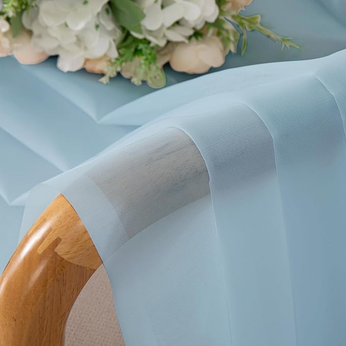 OWENIE Sky Blue Sheer Curtains 90 Inches Long for Bedroom Living Room 2 Panels Set, Light Filtering Voile Light Blue Sheer Curtain, Airy Rod Pocket Farmhouse Curtains, 42Wx90L, Sky Blue