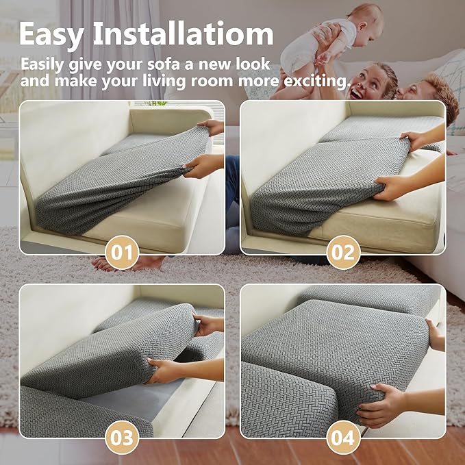 Couch Cushion Covers for Sofa Couch Covers Wear-Resistant Universal Sofa Cover Washable Stretch for Sectional Slipcovers (Texture-Gray,Large Double Seat Cover)