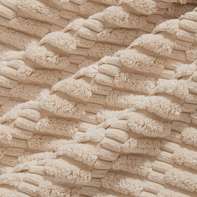Fancy Homi 4 Packs Tan Decorative Throw Pillow Covers 26x26 Inch for Living Room Couch Bed Sofa, Beige Rustic Farmhouse Boho Home Decor, Soft Plush Striped Corduroy Square Cushion Case 66x66 cm