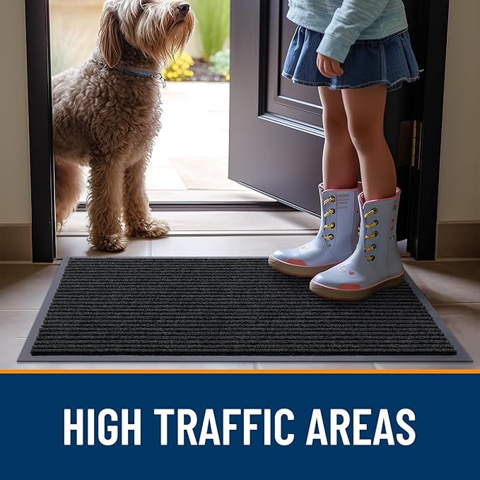 OLANLY Front Door Mat Indoor Outdoor Entrance, Waterproof Heavy Duty Doormat, Fade Resistant, Low Profile, Easy Clean Patio Porch Welcome Floor Mats for Entry, 71x30, Black