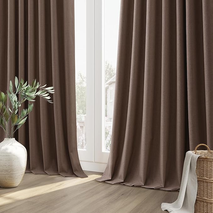 Guken 100% Blackout Curtains 102 Inch Length 2 Panels Set for Living Room Bedroom Back Tab Thermal Insulated Black Out Linen Drapes Room Darkening Mocha Mousse,52x102