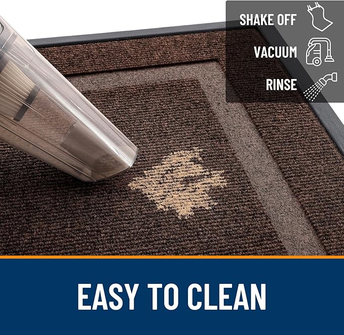 OLANLY Front Door Mat Indoor Outdoor Entrance, Waterproof All-Season, All-Weather Doormat, Sturdy Natural Rubber, Fade Resistant, Low Profile, Easy Clean Patio Porch Entryway Mat, 47x32, Dark Brown