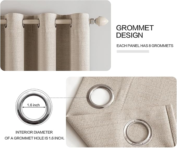 MIULEE 100% Blackout Linen Textured Curtains for Bedroom Solid Thermal Insulated Taupe Grommet Room Darkening Curtains & Drapes Luxury Decor for Living Room Nursery 52 x 96 Inch (2 Panels)
