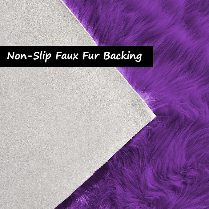Goolela Purple Sheepskin Rug 4x6 Fluffy Fuzzy Furry Carpet for Bedroom Bedside Faux Fur Soft Shaggy Plush Rectangle