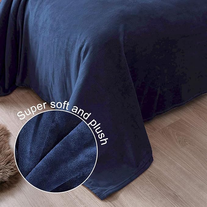 Exclusivo Mezcla Fleece Blanket Cal King Size for Bed, Super Soft and Warm, All Season, Cozy, Plush, Lightweight, 120x120 Inches, Navy Blue