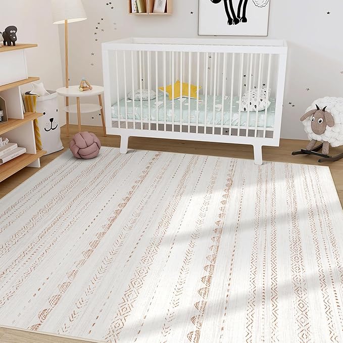 Nakagishi Area Rug Living Room Rugs: 8x10 Large Soft Machine Washable Boho Moroccan FarmNeutral Stain Resistant Indoor Floor Carpet for Bedroom Under Dining Table Home Office Decor-Cream Brown