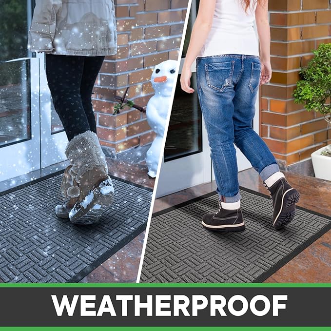 Mibao Front Door Mat, Heavy Duty Durable Welcome Mat for Outdoor Indoor, Dirt Trapper Waterproof Super Absorbent Door Mat for Entryway Outside Patio Porch, 61.5" x 36", Light Grey