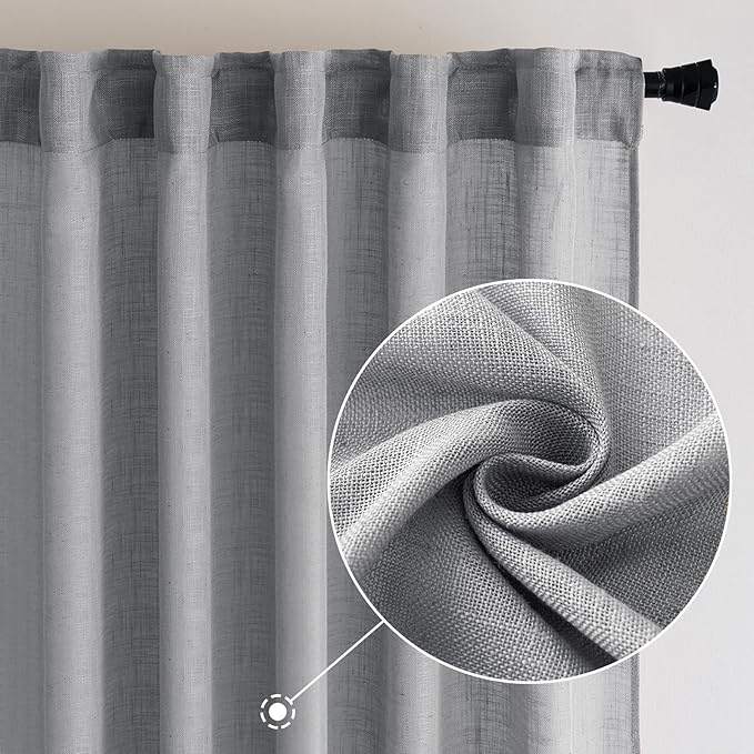 MIULEE Grey Linen Curtains 72 Inch Length for Bedroom Living Room, Soft Thick Linen Textured Window Drapes Gray Semi Sheer Light Filtering Back Tab Rod Pocket Burlap Look Decor, 2 Panels