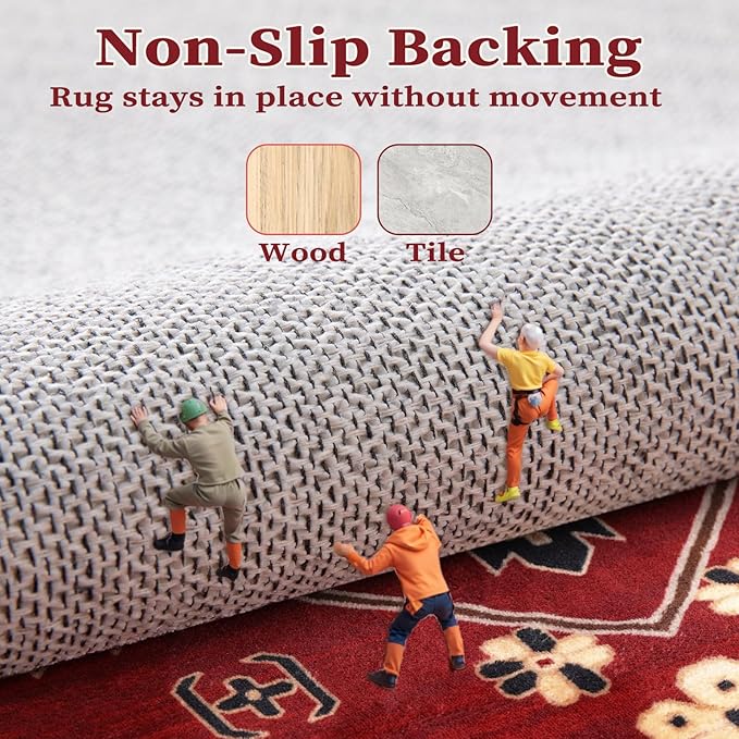 SERISSA 9x12 Area Rugs for Living Room, Large Washable Non-Slip Boho Rug, Ultra Soft Vintage Red Black Oriental Tribal Print Distressed Carpet for Dining Room Bedroom Dorm Office Home Decor