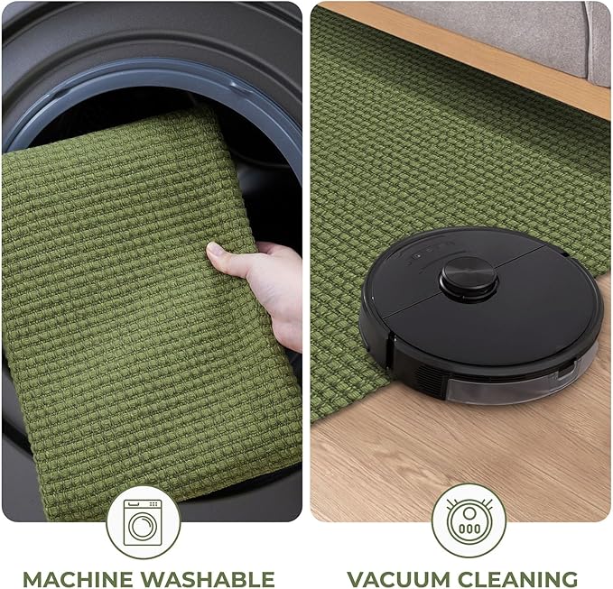 KOZYFLY Runners for Hallways 2x6 ft Washable Kitchen Runner Non Slip Rubber Backed Hall Runners Cotton Entryway Runner Rugs Floor Carpet for Indoor Backdoor Bedroom Kitchen, Bright Green/Earthy Green