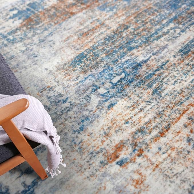 IOHOUZE Abstract Runner Rug 2x6 Ft Washable Runners for Hallways, Non Slip Kitchen Runner Printed Faux Wool Entryway Runner Indoor, Modern Abstract Floor Carpet for Hall Bedroom, Blue Rust