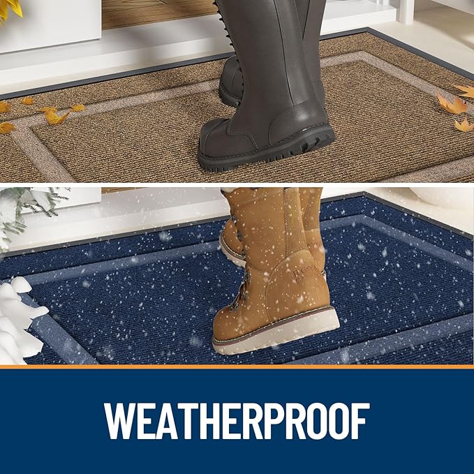 OLANLY Front Door Mat Indoor Outdoor Entrance, Waterproof All-Season, All-Weather Doormat, Sturdy Natural Rubber, Fade Resistant, Low Profile, Easy Clean Patio Porch Entryway Mat, 36x24, Black