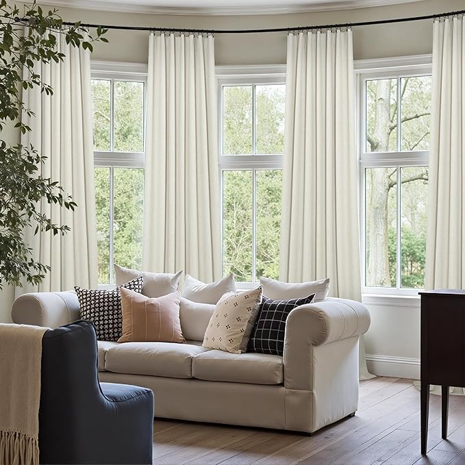 Small Blackout Curtains 54 Inch Length Linen Textured Short Black Out Curtains Room Darkening Curtain for Bedroom Thermal Insulated Cafe Drape for 52-56 Inch Bay Window Back Tab Rod Pocket Cream Ivory