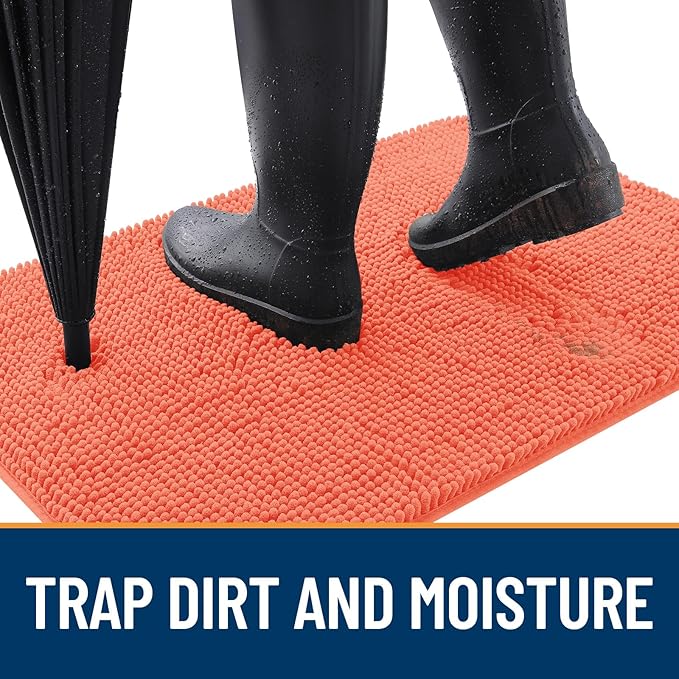 OLANLY Dog Door Mat for Muddy Paws 50x30, Absorbs Moisture and Dirt, Absorbent Non-Slip Washable Doormat, Quick Dry Chenille Mud Mat for Dogs, Entry Indoor Entryway Carpet for Inside Floor, Coral