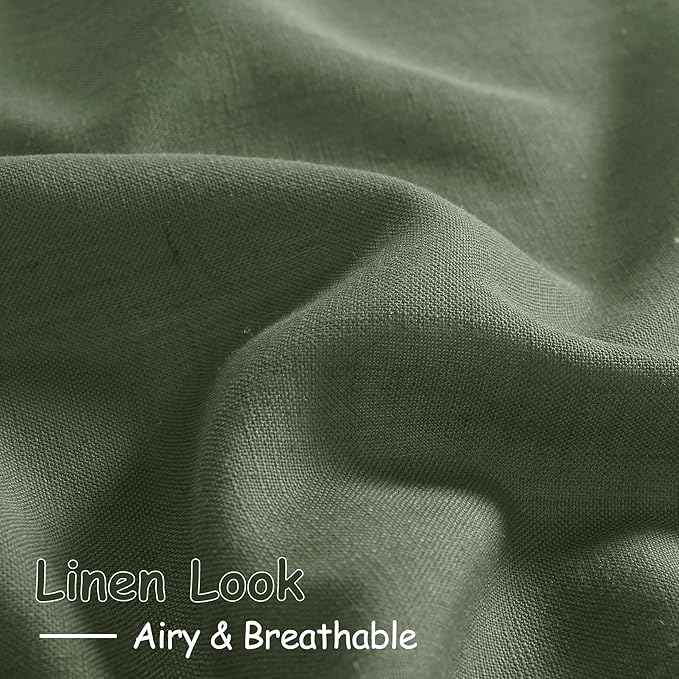 Nanspring Olive Green Linen Curtains for Living Room 2 Panels Set 80 Inch Length Back Tab Light Filtering Semi Sheer Curtain Drapes for Bedroom 52x80