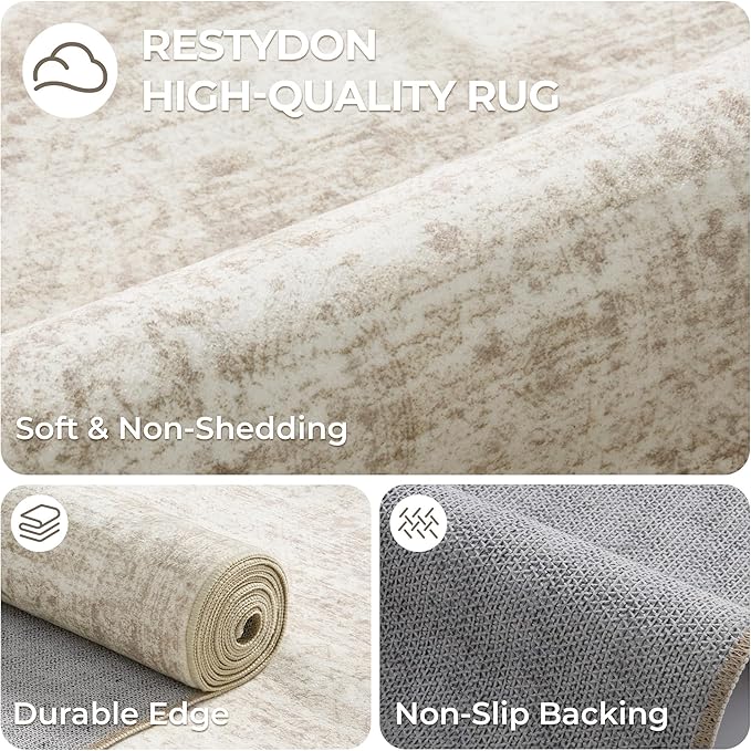 2x3 Washable Rug Runner for Bathroom, Soft Entryway Rug for Laundry Room, Kitchen, Vintage Abstract Hallway Runner for Bedroom, Anti-Slip Door Mat Indoor Entrance(2'x3', Beige/Ivory)