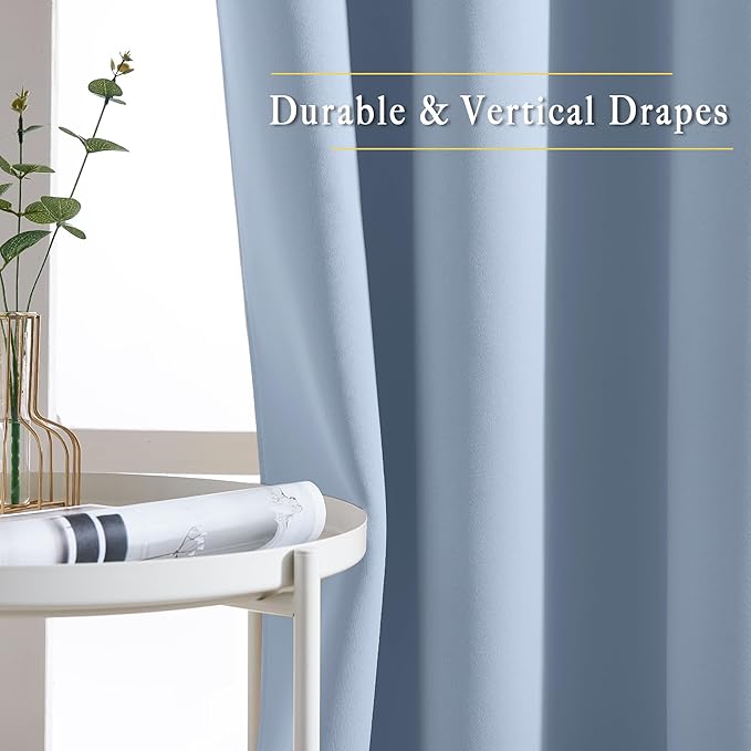 NICETOWN Blackout Curtains & Drapes 84 inch Long - Grommet Window Treatment Thermal Insulated Solid Grommet Blackout Curtains for Bedroom/Living Room (Vintage Blue, Set of 2, W66 x L84)