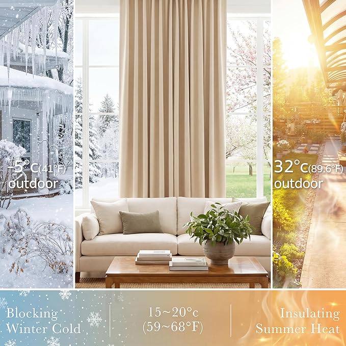 PONY DANCE Thermal Insulated Small Window Curtains Short Drapes for Nursery Bathroom Kitchen Laundry RV Basement, 29 inch Wide by 24 in Long, Biscotti Beige, 2 Panels